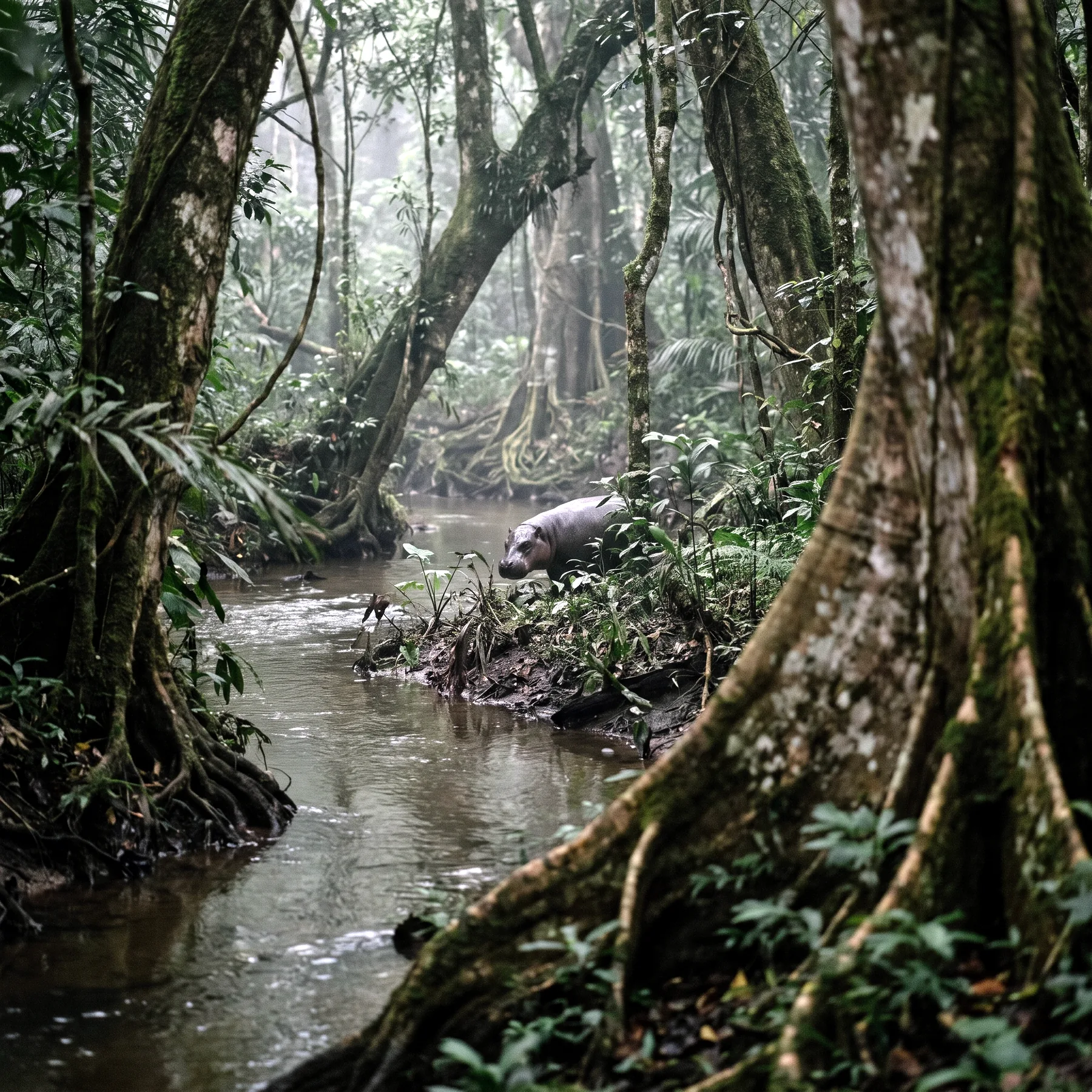 Milieu de vie typique de l'espèce Choeropsis liberiensis