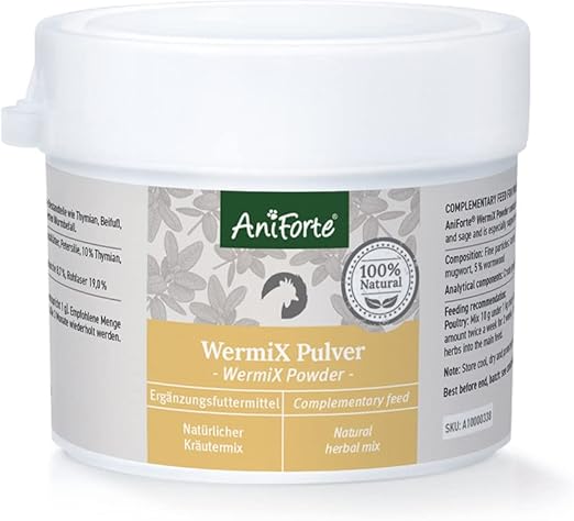 AniForte WermiX Poudre pour Poulets, oies, Canards et Grands Oiseaux 20g - Produit Naturel Avant, Pendant et après Une infestation de vers et Une vermifugation
