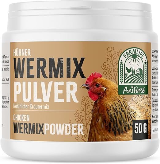 AniForte WermiX Poudre pour Poulets, oies, Canards et Grands Oiseaux 50g - Produit Naturel Avant, Pendant et après Une infestation de vers et Une vermifugation
