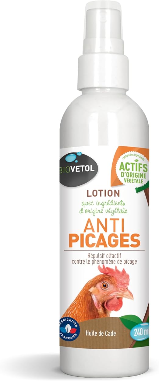 Biovetol - Lotion Anti picages pour l'animal - Formulé à partir d’Huile de Cade pour Animaux de Basse-Cour - 240 ML
