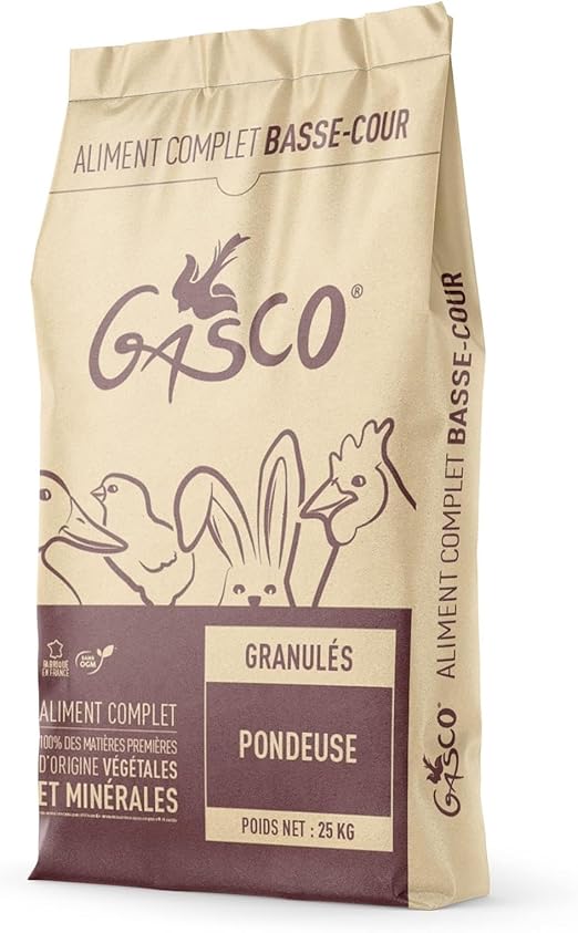 GASCO - Granulés Poules Pondeuses - Riche en Vitamines Et en Oligo-Éléments - Favorise Une Ponte Saine Et Régulière - sans OGM - Fabriqué en France - 25 Kg