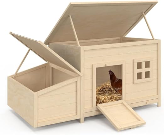 IDMarket - Poulailler Toit Plat pour Poules sur pilotis avec pondoir en Bois, capacité jusqu'à 6 Poules