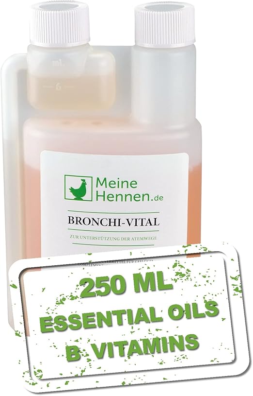 MeineHennen BRONCHI-VITAL 250 ml, complément alimentaire à l'huile d'eucalyptus et aux vitamines B pour poules, pigeons et cailles. Pour vos volailles, pour soutenir les voies respiratoires des poules
