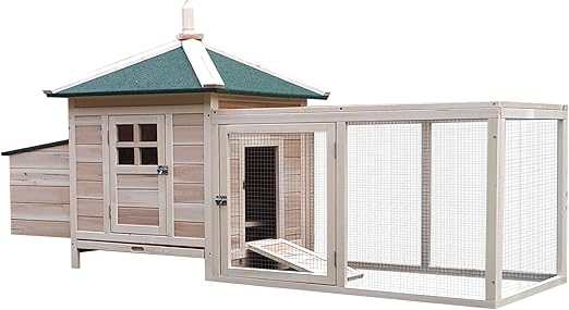 PawHut Poulailler Cottage Multi-équipement perchoir Rampe pondoir enclos tiroir à déjection 196L x 76l x 97H cm Bois Massif pin