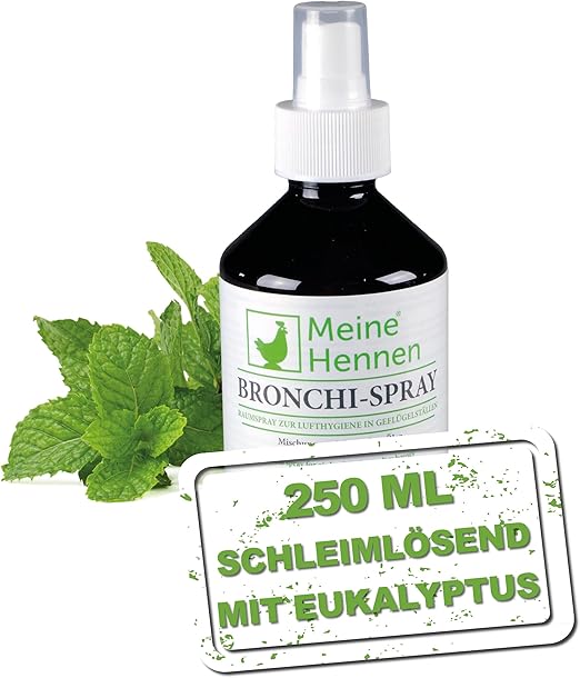 Bronchi Spray 250 ml pour l'hygiène de l'air à partir de différentes huiles essentielles pour poules, pigeons et cailles, pour aider votre volaille à améliorer l'hygiène de l'air dans les