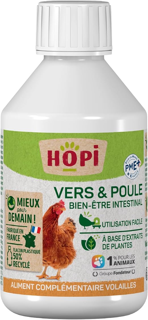 HOPI vers et Poule 250 ML - Favorise la Digestion des Volailles - A Base d’huiles essentielles Qui Participe au Confort Intestinal - Fabriqué en France