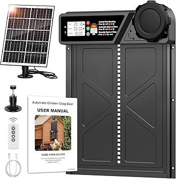 Grande Porte Poulailler Automatique Solaire, MASTERFUN Porte Automatique Poulailler Solaire en Aluminium avec Écran LCD Étanche, Minuterie, Télécommande, Fonction Anti-pincement, Noir