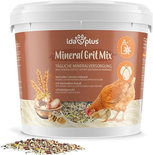Ida Plus Mineral Grit Mix 5 kg – Mélange unique de chaux alimentaires avec anis – Minéraux précieux pour une meilleure qualité de coquille d'œuf – Contient de la chaux de coquille et du calcium – Pour