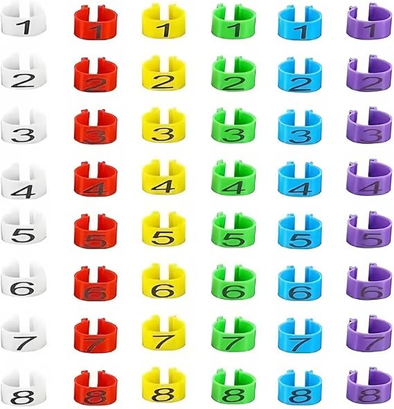 JEYORZY 48 pcs bague Poule Anneaux de Jambe d'Identification, anneaux de jambe multicolores pour identification de poulet, Clip numéroté sur volaille, Bague pour Poule, Pour fowl, canard, oie (16mm)