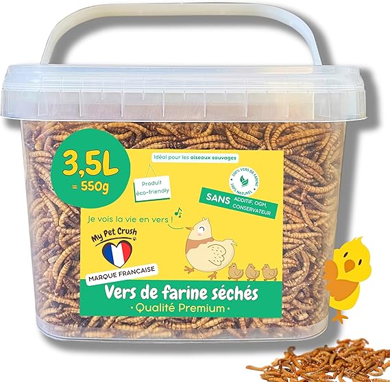 MPC - vers de Farine Séchés : Une Source de Protéines de Haute Qualité pour Oiseaux Sauvages et Reptiles - Complément Alimentaire 100% Naturel sans Additif Ajouté - Friandise - Stimulation Mentale
