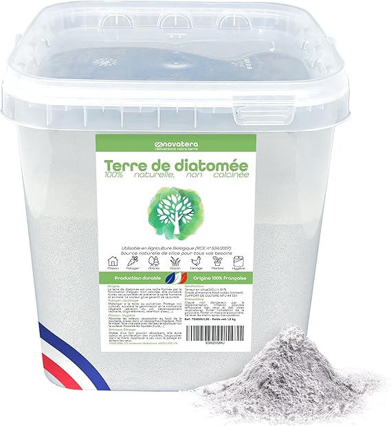 NOVATERA - Terre de Diatomée Naturelle & 100% Française - Ultrapure, Non Calcinée, Ecocert - Entretien, Jardin, Animaux, Élevage, Agriculture Biologique - Seau, 1,3kg