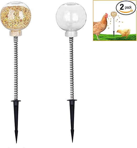 2 Sets Mangeoire pour Poulets Jouets de Poulet avec Le Printemps Chicken Slow Feeder Mangeoire pour l'Animal de Compagnie Anti-Ennui Restez de Bonne Humeur pour Poulets 30cm