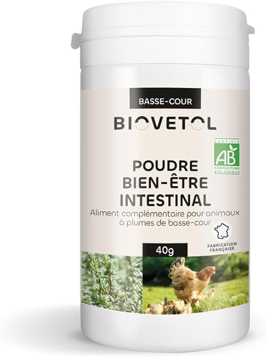 Biovetol - Poudre Bien-être intestinal Basse-Cour Bio - Complément Alimentaire Poule Spécial Transit - 40 g