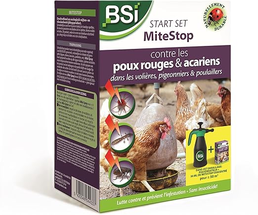 BSI - Start Set Mite Stop - Kit Contre Les Poux Rouges - Combat Et Prévient Naturellement - sans Pesticides - Protège Poules Ou Oiseaux d'Ornement - Jusqu'à 50 m²