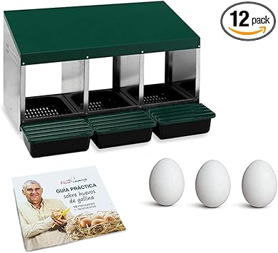 FINCA CASAREJO Pondoirs ECO pour Poules 3 Compartiments + 3 Œufs Factices et Un Guide Pratique sur Les Œufs Offerts - Nids pour Poules