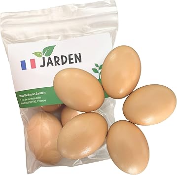Jarden® Lot de 5 Oeufs de Poules Factices en Bois Réalistes - Faux Oeufs pour Poulailler, Pondoir et Abri de Poules Pondeuses - Accessoire pour Perchoir et Enclos Extérieur de Jardin