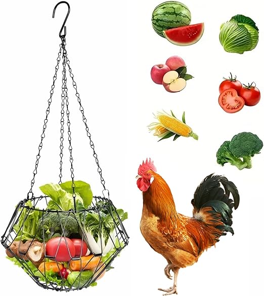 Mangeoire Poules Suspendre pour Légumes Fruits, 40cm Automatique et Mangeoire Poule pour Canards, Oies, Oiseaux (Noir)