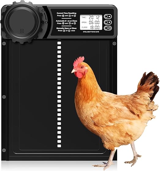 MASTERFUN Porte Poulailler Automatique avec Écran LCD Programmable Étanche, Porte Automatique Poulailler en Alliage d'aluminium, Alimenté par Batterie, Commande de Minuterie, Fonction Anti-pincement