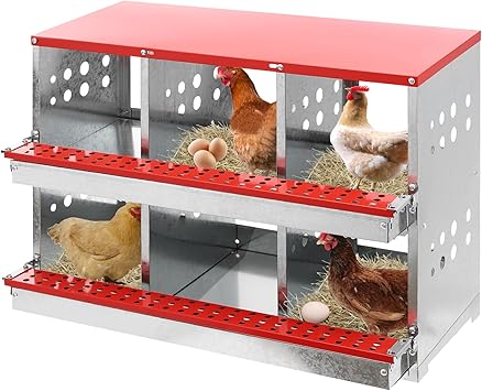 Pondoir à roulettes à 6 chambres avec trous d'aération, capacité de charge 50 kg, taille de chaque compartiment 30,5 x 23,5 cm, pour poules, pondoir pour poules