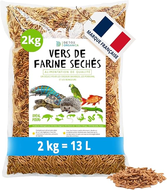 vers de Farine Séchés -2 kg = 13000ml-Nourriture pour Poissons, Oiseaux, Tortues, Hérissons, Rongeurs et Reptiles