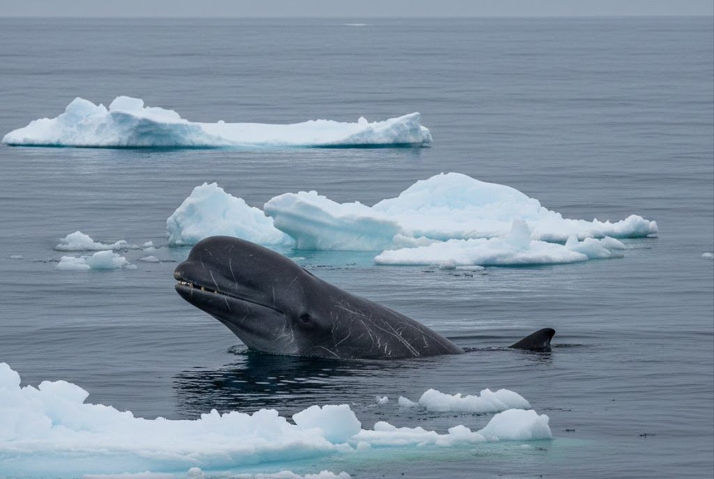 Bérardie d'Arnoux faisant surface près de la banquise antarctique
