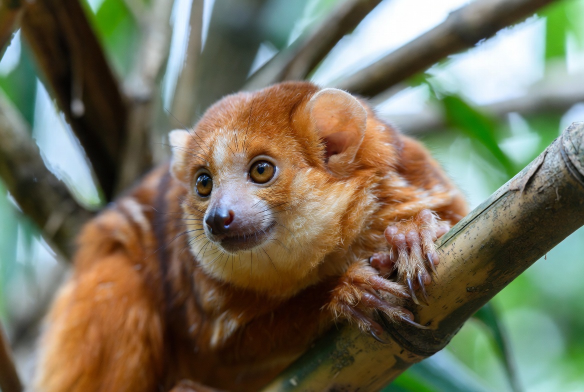 Gros plan sur un Loris lent pygmée sur une branche de bambou