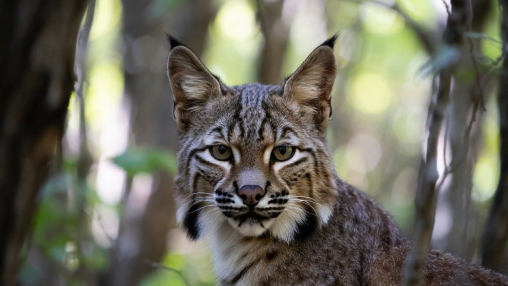Portrait de Lynx roux montrant ses favoris et pinceaux auriculaires